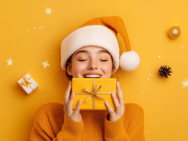 Une participante heureuse de son cadeau de Secret Santa
